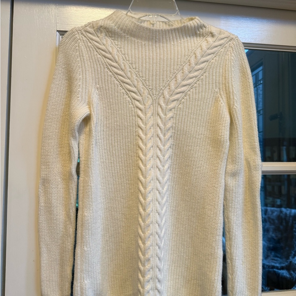 Talbots Cozy White High Neck Long Sleeve Sweater Size P XS Cable Knit Wool Blend